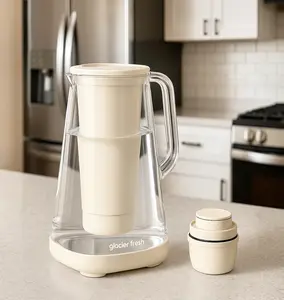 Glacierfresh 10 Cup Glass Water Filter Jar Pitcher, 80 oz Wide Mouth with flip lid, 5-Stage Filtration Tech, Reduces 99% Chloriner, for Water, Beverage,  Iced Tea, Cold Brew Coffee, BPA Free, Drinkware, Mason, kitchenware Home