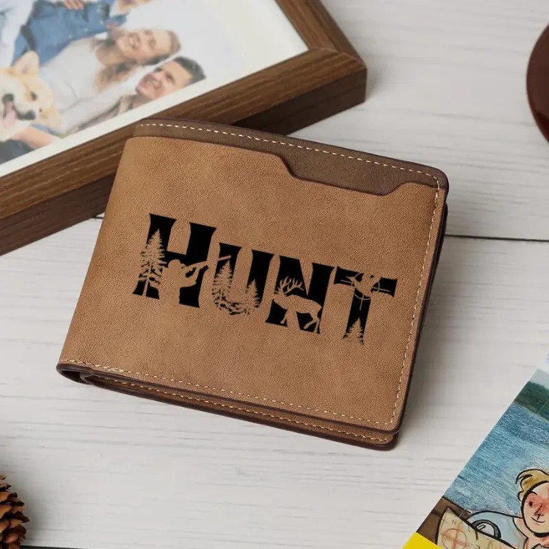 HUNT Camo Deer Leather Wallet,  Hunting Style Outdoor Wallet for Men,Hunting Camo Deer Wallet,  Rugged Outdoor Style Men’s Wallet