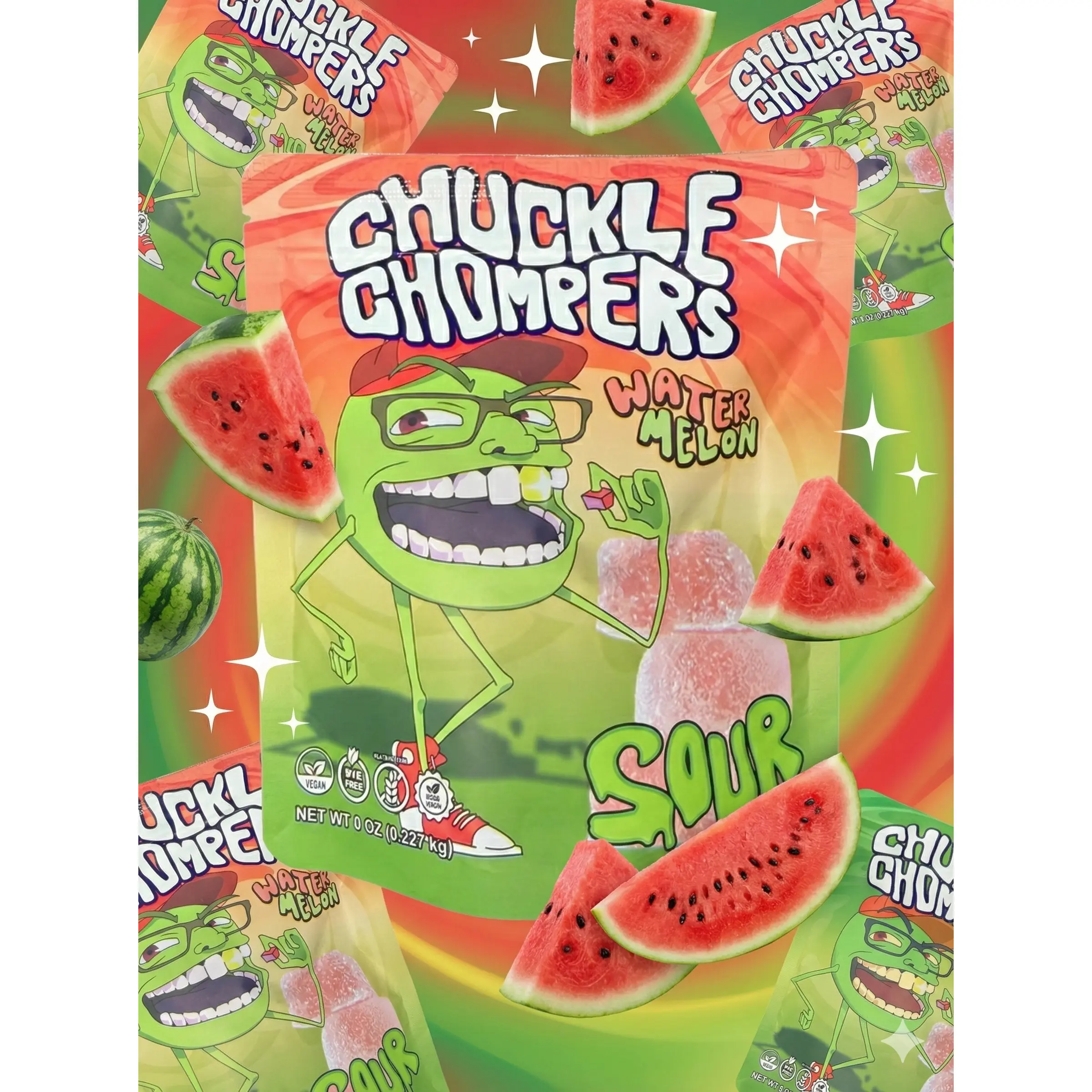 Wild Watermelon Sour Chuckle Chompers -  | 8 oz Bag (50+ Gummies)