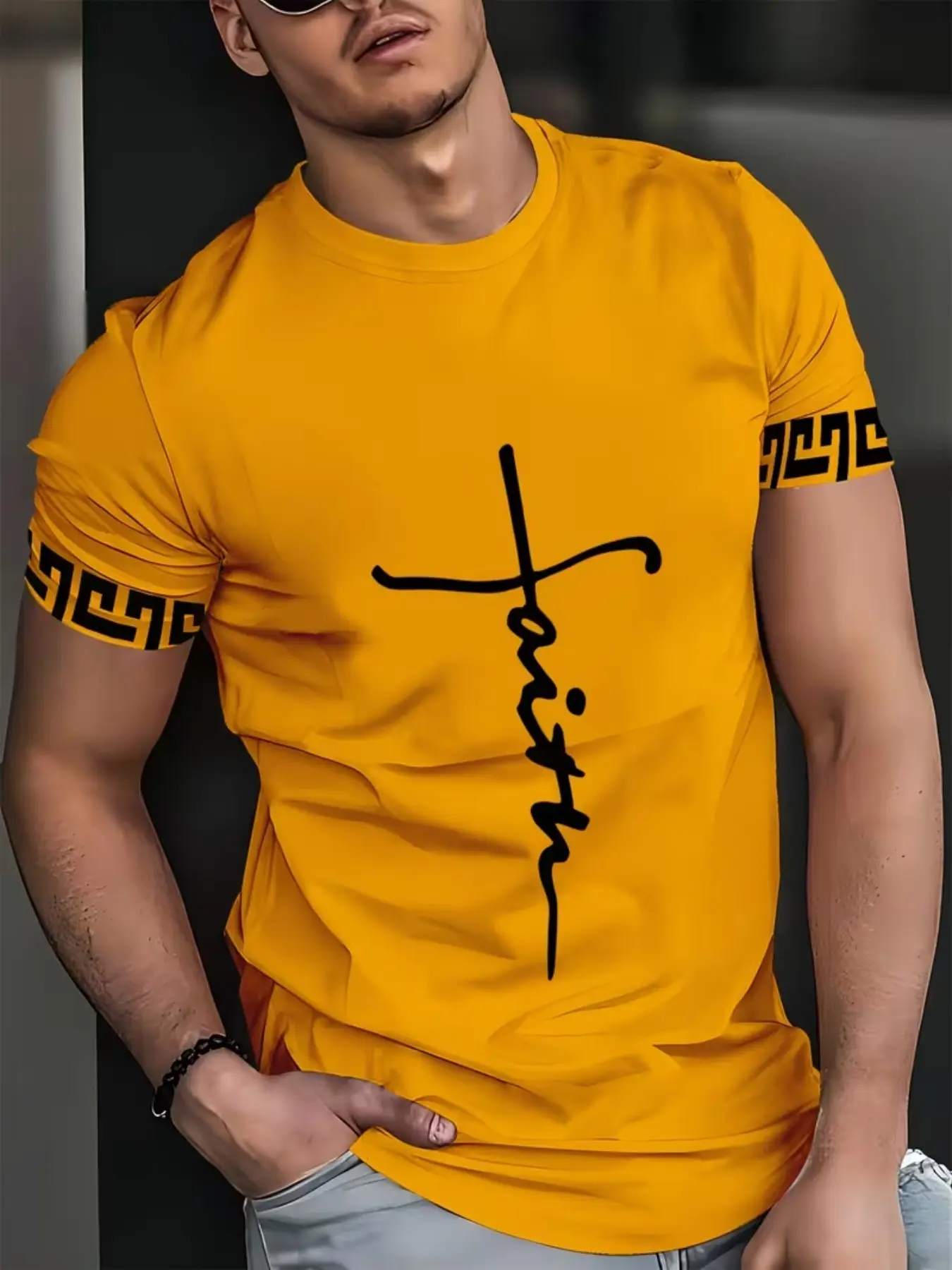 Men's Casual Sporty Streetwear 3D Background Line Print T-Shirt, Breathable Round Neck Regular Fit, Summer Top, Casual Sports Tops, Athletic Fashion Activewear, Summer Sportswear, Sports Clothing
