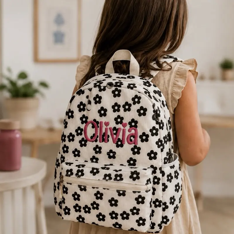 Personalized Embroidered Kids Backpack | Corduroy | Preschool, Kindergarten, Elementary Supplies