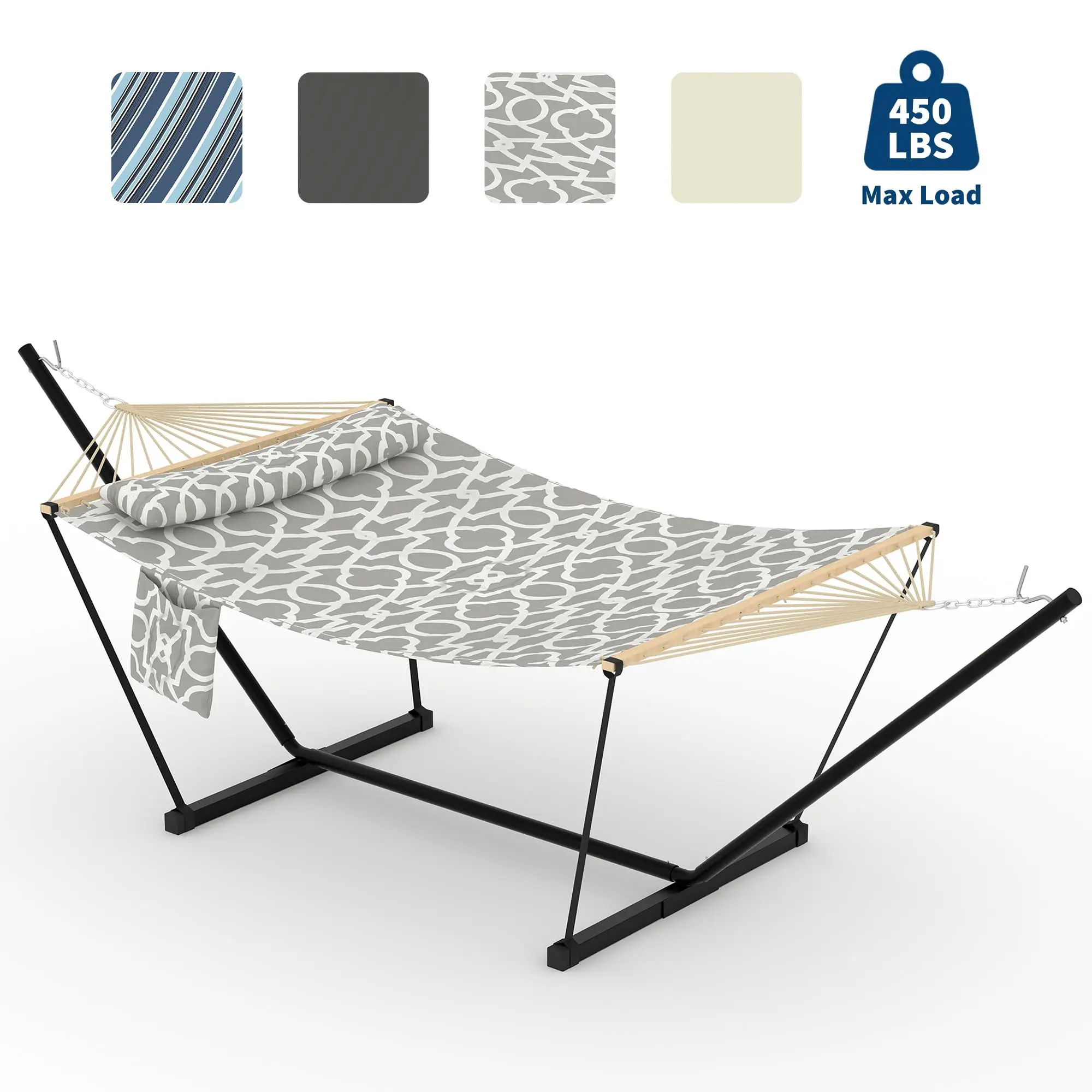 2-Person Heavy-Duty Portable Hammock Stand Set, Adjustable Steel Frame Double Hammock for Patio, Garden, Beach