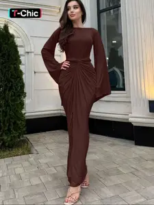 Women's Solid Ruched Twisted Lace-up Flounce Long Sleeve Bodycon Nfinity Dress, Chic, Elegant, Plain Knotted Plicated Tie-back Maxi Long Dress, Ladies Spring Fall Winter Party Club Dating Evening Gown Formal Dress, Daily Fashion Casual Dresses