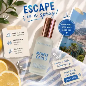 Monte Carlo Scented Linen Spray - Natural Fragrance Aroma Freshener for Bedding, Curtains, Home & Fabric Refreshing