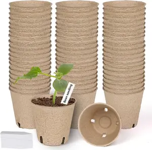 60 Packs 3.15 Inch Peat Pots,Biodegradable Pots Seedlings Drainage Holes, Garden Germination Nursery Pots with 50Pcs Plant Labels