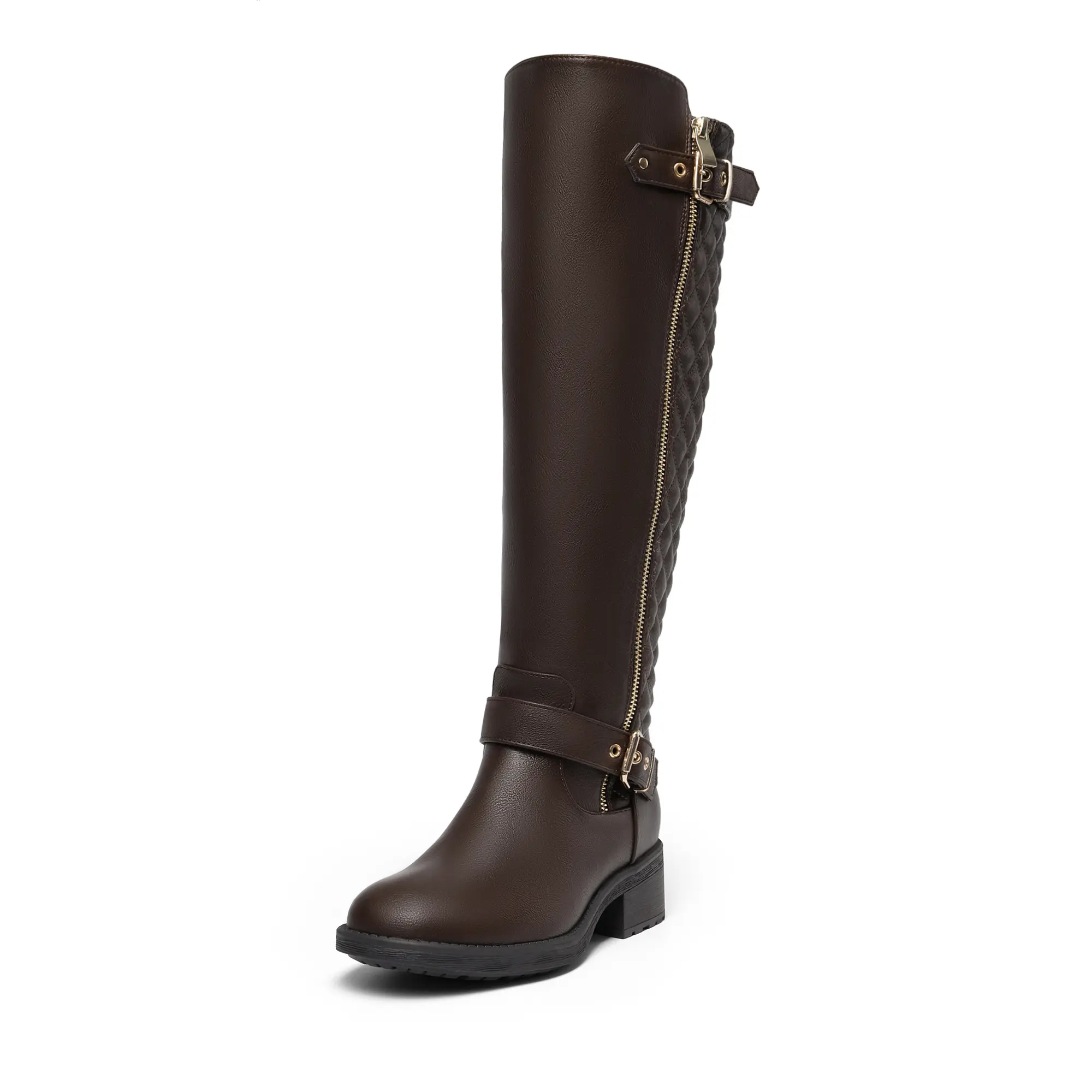 Dream Pairs Women's Boots, Knee-High Fashion Riding Style for Winter with Warm Faux Fur Lining, Side Zip and Buckles, Shoes, Tpr Sole, Zipper Fast Entry, Low Heel (1-3 Cm), Rubber, Platform