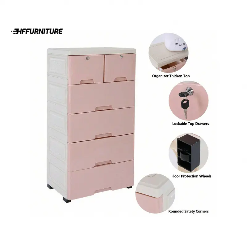 New 2024  Plastic Dresser Storage Cabinet With 6 Drawers Small Closet Tall Organizer Vertical Tower For Clothes Toys Playroom Bedroom Furniture Blue Pink Cloakroom Decor