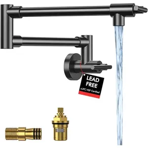 Pot Filler, Pot Filler Faucet Wall, Folding Stretchable with Joint Swing Arm Single Hole Two Handles Restaurant (Black)
