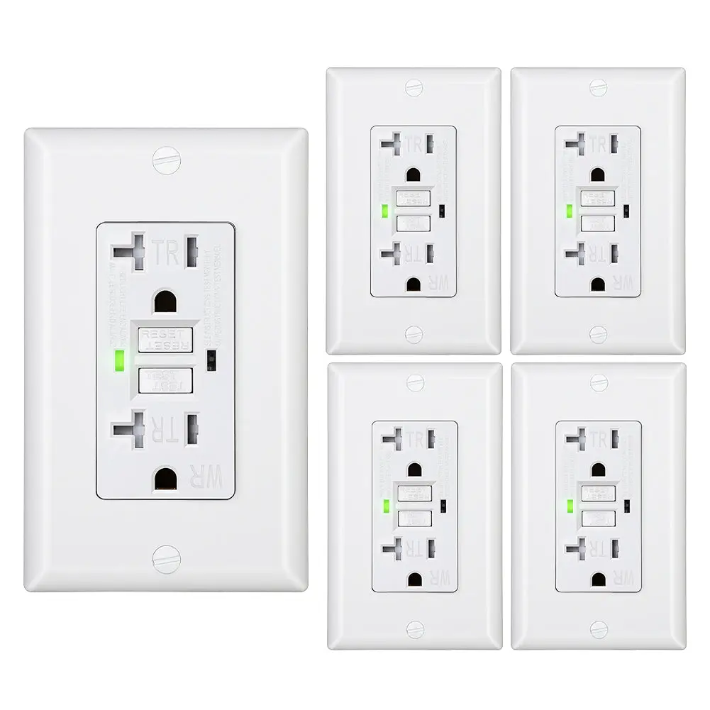 DEWENWILS  GFCI Outlet, Self-Test GFCI Receptacle with LED Indicator, Tamper Resistant, Weather Resistant, Wallplate Included, power plug, outlet extension,Socket, electrical outlet lead indicator, wall outlet White-HGFB20D