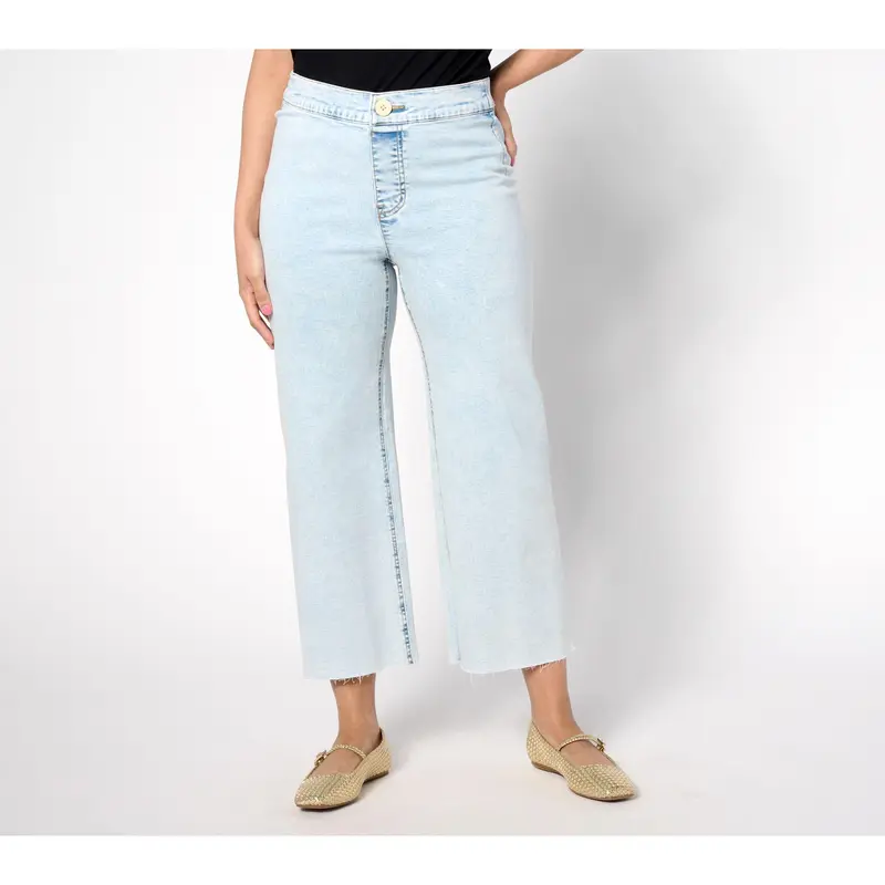 Isaac Mizrahi Live! Petite True Denim Wide Leg Ankle Jeans w/ Faux Fly