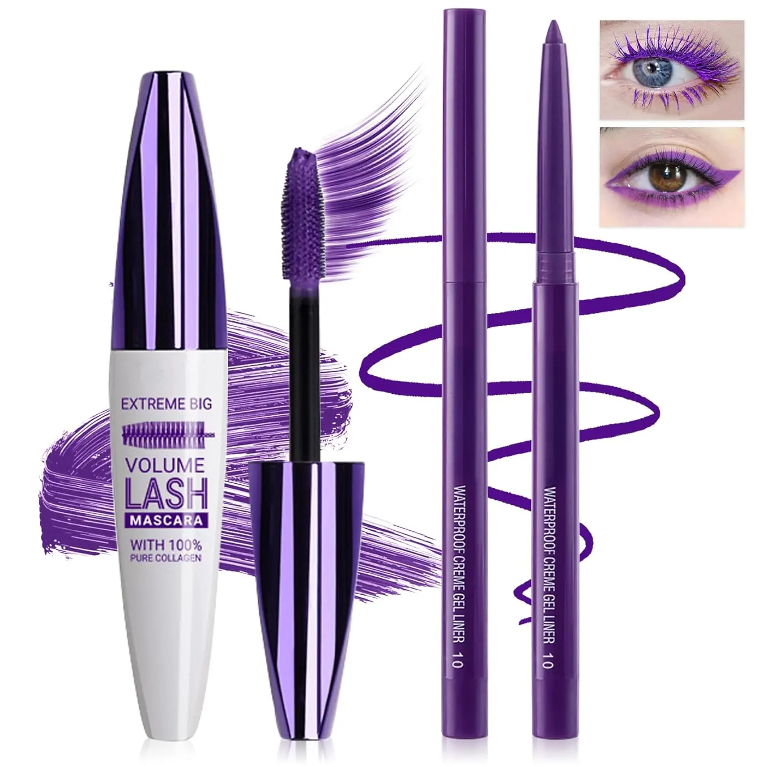 5D Mascara and Eyeliner Set with Silicone Brush - Volumizing & Lengthening Lash Formula for Oily Skin, Long-Lasting Beauty Products, Glam Set, Wedding, Beauty Bundle Kit, Cosmetics Kit, Makeup, Colored Eyeliner, Mascara+Liner, Flawless, Daily, Mascara+Eye