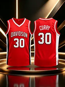 Men's Embroidered #30 CURRY Red Black White Basketball Jersey, Vibrant Sports Uniform Suitable for Sports Matches, Training, and Other Sports Venues, ight, Breathable, High-Quality Sports Wear