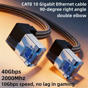 Ethernet Cable Cat6 Cat8 Rj45, 90 Degree Bend Flat Braided Cat8 Ethernet Cable, 2000mhz 40gbps Speed for Ps5, Laptop, High-Speed Gaming