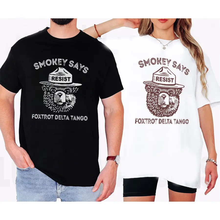 Smokey Says FDT Shirt, Fotrox Delta Tango, Resist Bear, Round Neck