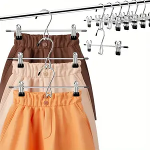 Hangers, Pants Hangers Space Saving Hangers with Clips, Stackable Skirt Hangers, Hanging Closet Organizer and Storage -Clothes Hangers- 8 Pack