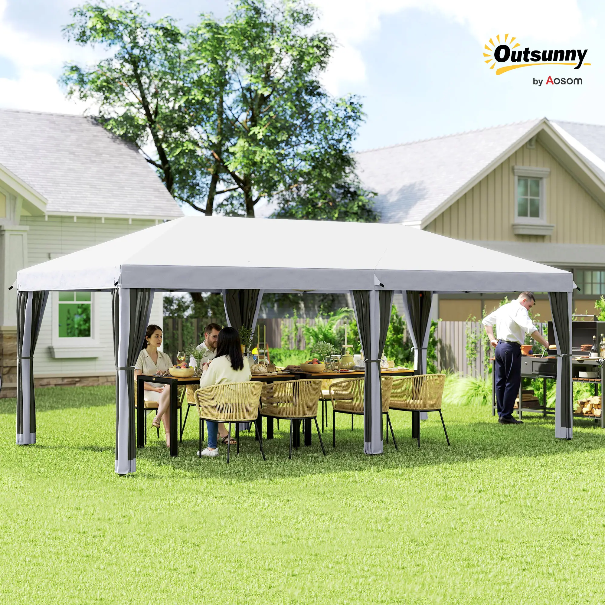 Outsunny 10' x 10'/10' x 20' Pop Up Canopy Tent with Netting, Heavy Duty Party Tent, Large Tents for Parties with Carry Bag for Outdoor, Garden, Patio