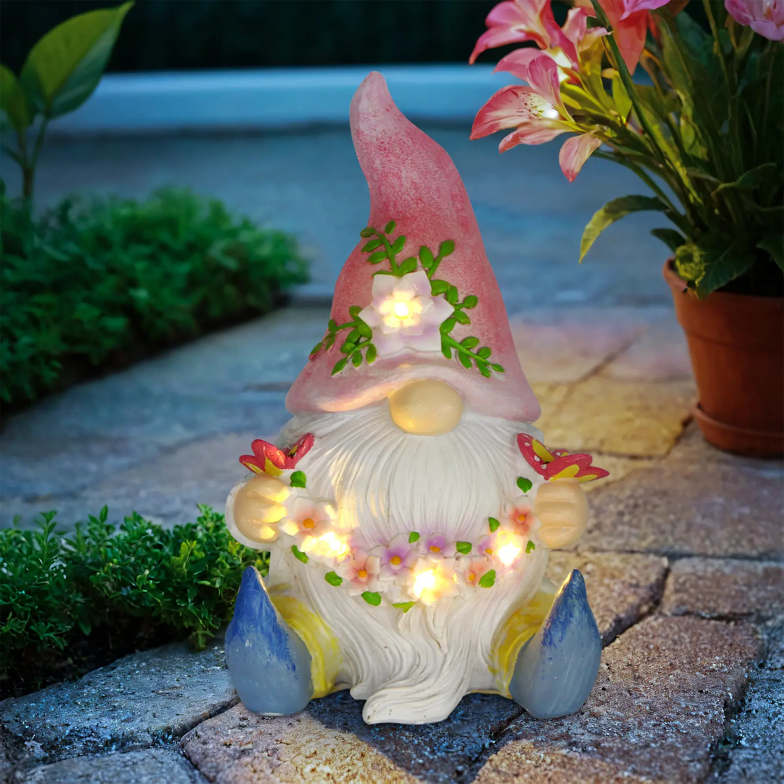 Resin Gnome Statue with Solar LED Lights - Butterfly-Holding Figurine, Outdoor Lighting, Outdoor Garden Decor for Patio Yd, Festive Halloween Gift for Gardening Enthusiasts sohochic, Porch Night Glow, Butterfly Detail, Backyard Lights Outdoor, Decorative