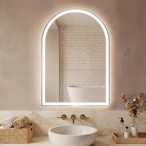 20“×28” LED Bathroom Backlit Mirror with Lights, Arched Vanity Mirror with Anti-Fog, Dimmable, 3-Color Light, Memory Function, Tempered Glass