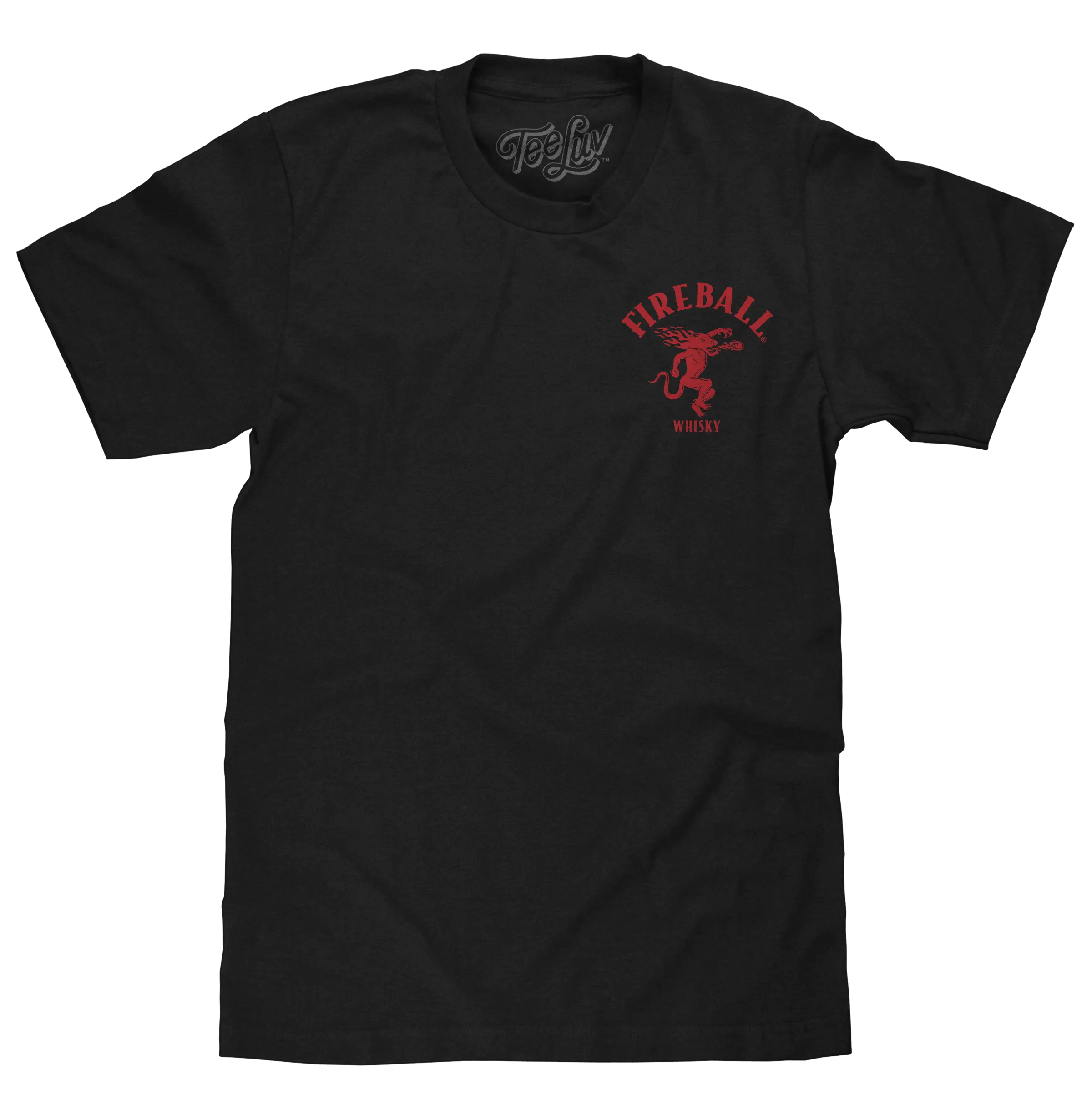 Fireball Whisky Left Chest Front and Back Dragon Mascot Logo T-Shirt - Black