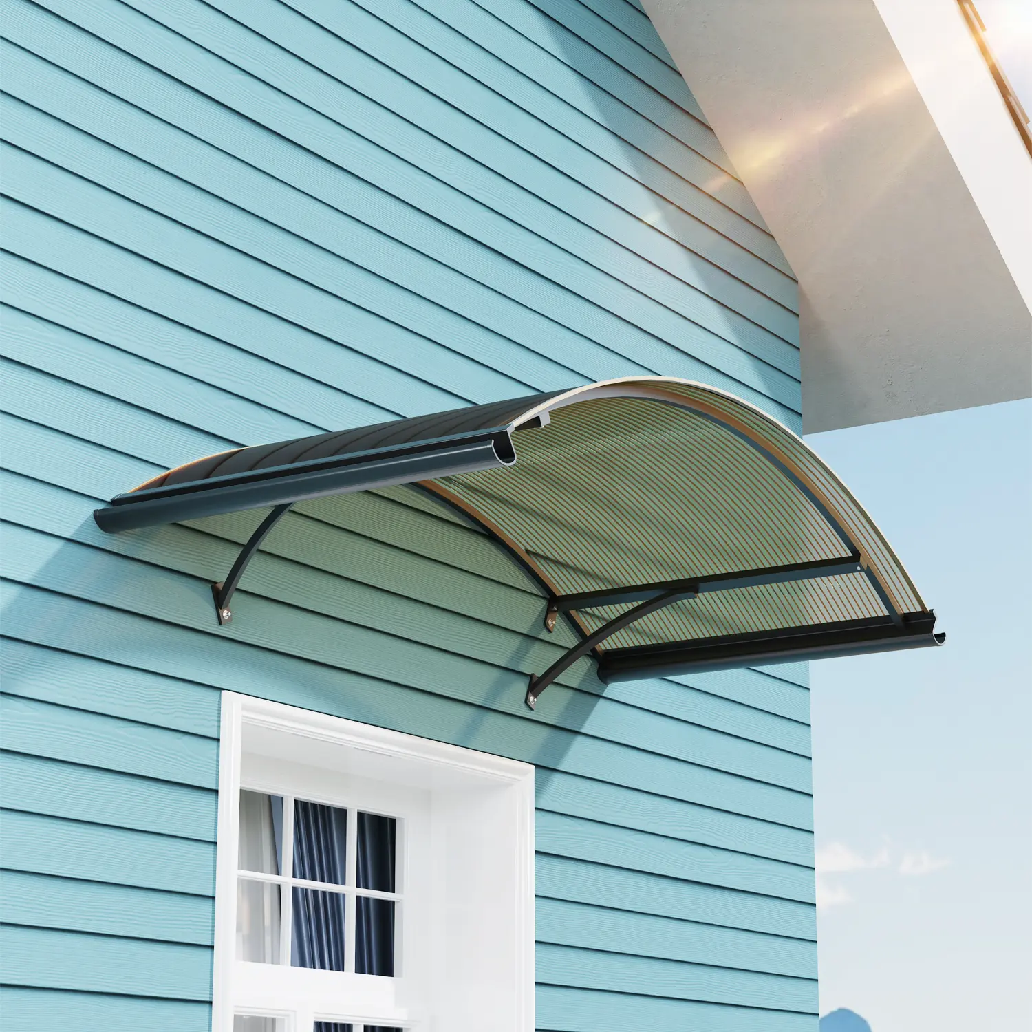 Rainbow Sturdy Stable Door Awning Canopy with ABS Aluminum Brackets & Polycarbonate Cover, Round Arch UV-Rain-Snow Protection for Doors, Patio
