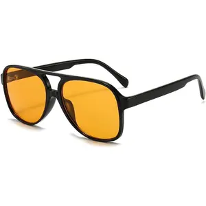 Graduation Gift Vintage Aviator Sunglasses for Women Men 70s Glasses Retro Oversized Yellow Lens Shades