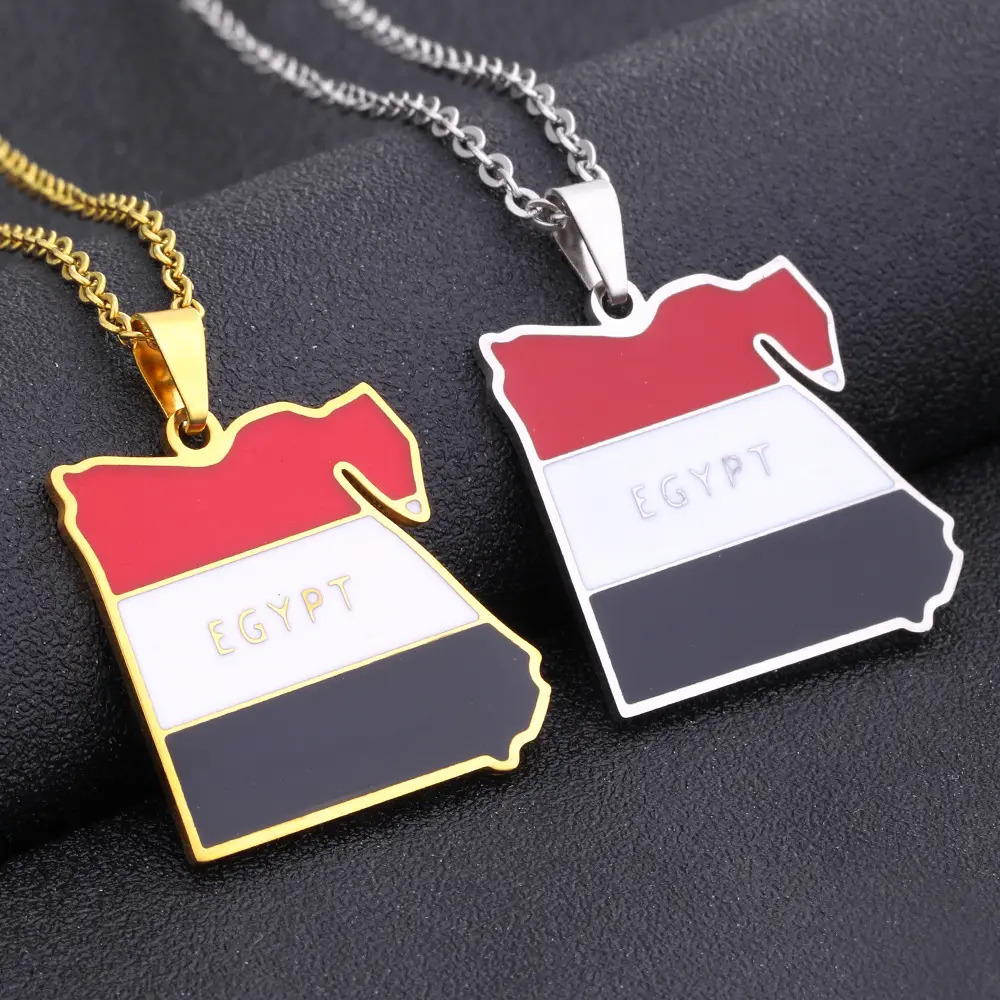 Egypt Flag Map Pendant Necklace | 2026 Football Events | Football & Basketball Fan Style | Fashion Jewelry | Couple Style | Gift Selection | Gift For Him or Her