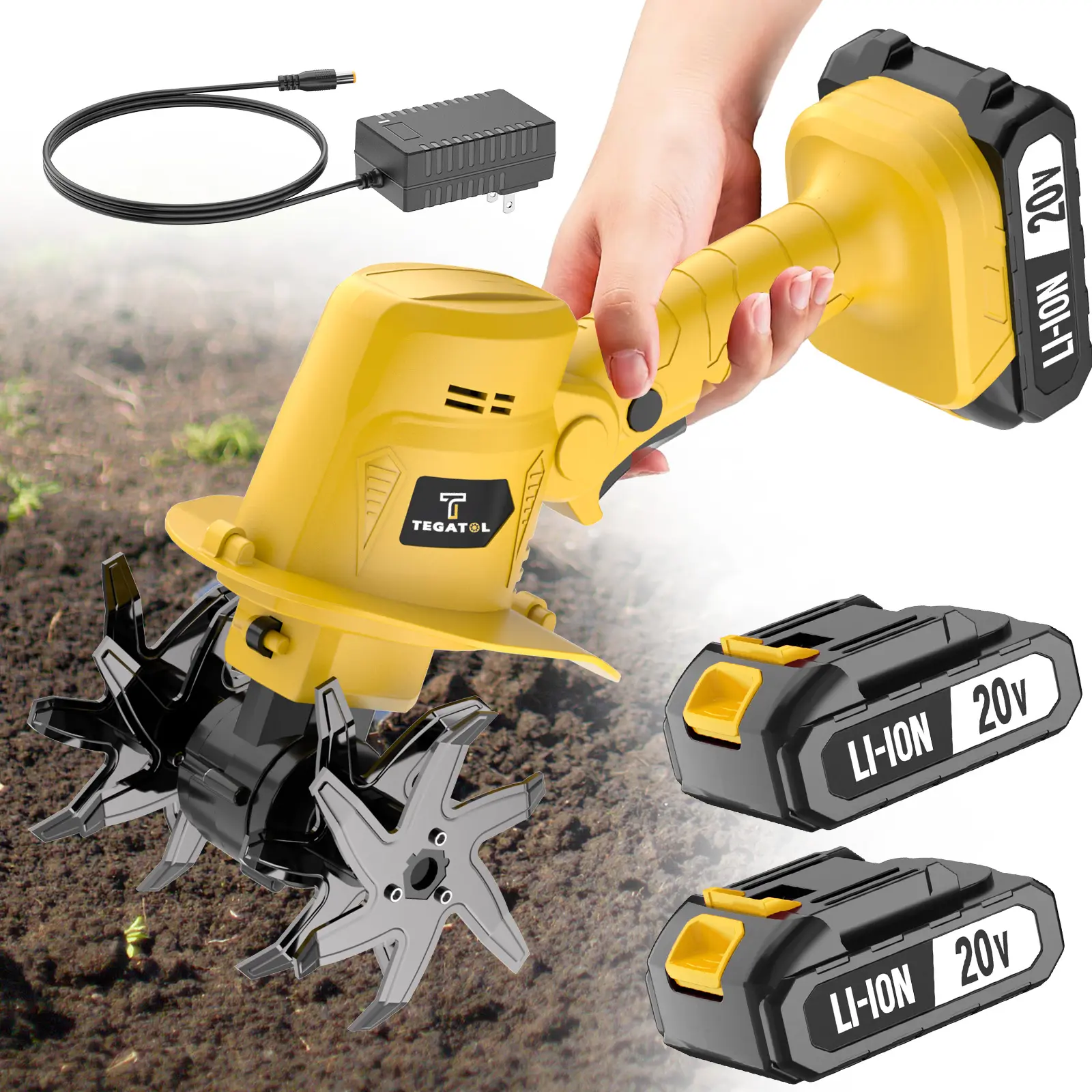 【DealsForYouDays】20V Mini Cordless Tiller Cultivator for Gardening, Electric Garden Tiller with Batteries & Charger, Garden Rototiller for Lawn Gardening Soil Cultivation,Best Gift for Garden Work and DIY Projects