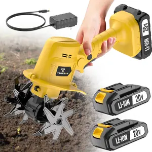 【DealsForYouDays】20V Mini Cordless Tiller Cultivator for Gardening, Electric Garden Tiller with Batteries & Charger, Garden Rototiller for Lawn Gardening Soil Cultivation,Best Gift for Garden Work and DIY Projects