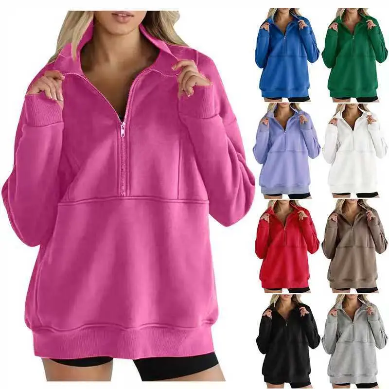 Women's Oversized Half Zip Sweatshirt Long Sleeve Pullover Drop Shoulder Casual Tops with Pockets