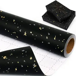 Black Wrapping Paper Roll - 17Inchx33Feet, Black and  Foil Wrapping Paper, Matte   Wrap Paper with  and  Foil Flake for Birthday Wedding  Shower Christmas Holiday  Occasions