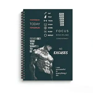 Anime Style Fitness Tracker Notebook, Male Workout Plan Log Book, Self-Discipline Check-In Spiral Notebook, Gift for Fitness Enthusiasts