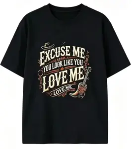 Women's Lady "Excuse Me You Look Like You Love Me" Meme Digital Transfer Graphic Print Cotton Short-Sleeve Round Neck T-Shirt - Casual Streetwear Sports Top, Summer Festival Outfit Black Tee