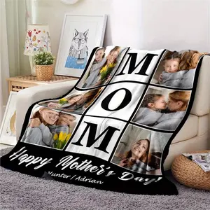 Personalized Mother's Day Gift, Custom Photo Blanket for Mom from Daughter Son, 6 Photos Blanket, 280gsm Flannel Blanket, Soft Warm All Season, Home Travel Use, Gift for Mom Grandma Wife, Christmas Birthday Gift,summervibes