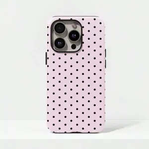 Cute Y2K Style Pink Base Black Polka Dot Cellphone Cover, Smartphone Protector, Handheld Phone Case Compatible with iPhone 17, 16, 15, 14, 13, 12, 11 Pro, Pro Max, Plus Models, Casing, Protection