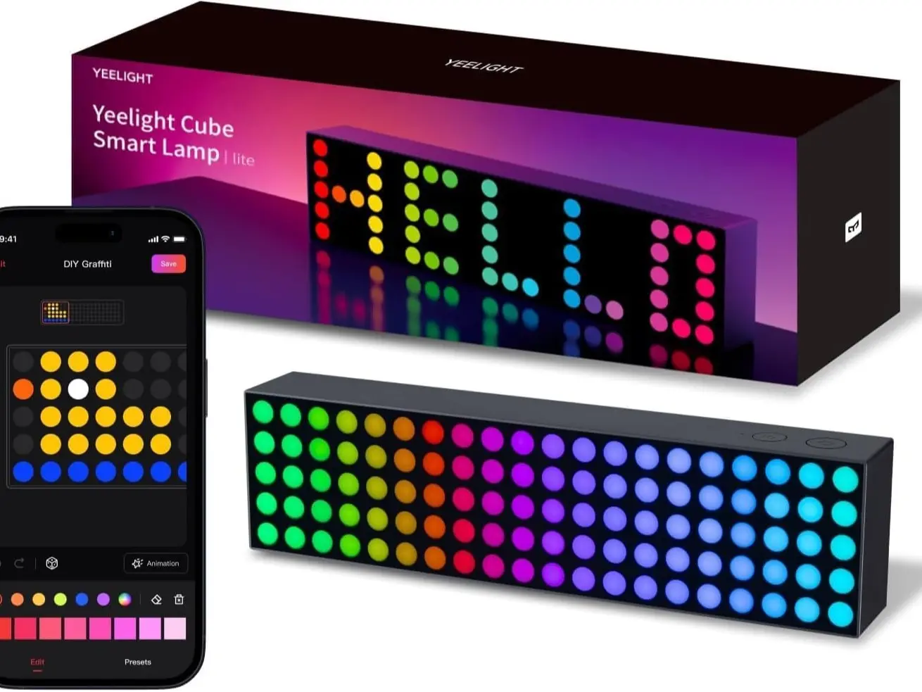 YEELIGHT Illuminating LED Smart Table Lamp - Indoor Light with RGB Pixel Display, Clock, Custom Text, Icons, Music Sync, App Control, 2.4GHz Connection, Customizable Mood Lighting, LED Decoration & Decorative Lights