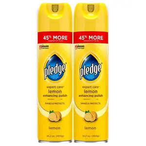 Pledge 14.2 oz. Lemon/Orange Wood/Leather/Stainless Steel Enhancing Furniture Polish (2-Pack), Multi Surface Polish, For Sealed Wood, Granite, Stainless Steel, Leather, Laminate, and Quartz, Protective Shine with No Waxy Buildup, Quick Spray and Wipe