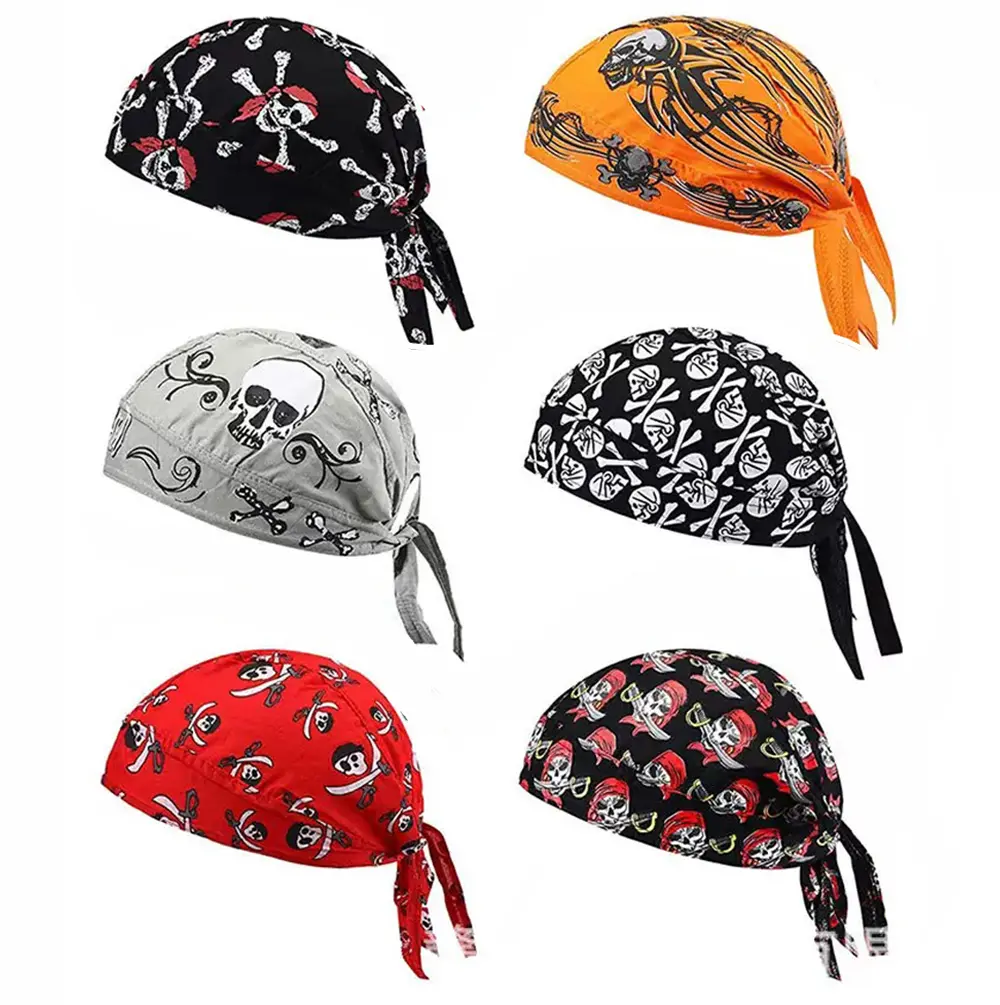 Men's 6-Pack Biker Skull Caps, Bandana Style Polyester Multifunctional Headwear, Sweat-Wicking Helmet Liner for Biking & Outdoor Workouts, Biker Skull Cap, Sports Outdoor Hats