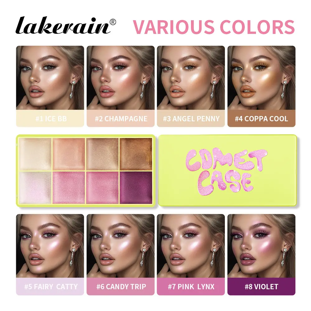 8 Color Cream Highlighter Palette, Highlighter Balm, Glow Seeker Highlighter, Eye & Face Contouring, High Pigment Makeup Kit, Highly Pigmented Makeup, Long-Lasting Shine Finish, Perfect for Daily Use