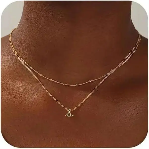 Women's Dainty Layered Initial Necklaces - Gold/Silver First Letter Engraved A-Z Stack Necklaces, Personalized Jewelry, Valentine's Day Meaningful Gifts for Teen Girls, Valentines Day, Minimalist, Chocker Necklace