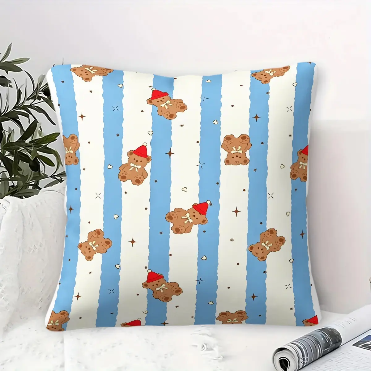 1 Cartoon Teddy Bear Print Decorative Pillow a Fresh and Cute Bear-Themed Sofa Pillow Suitable for Recliners, Sofas, Beds, Living Rooms, and Home Decor. a Comfortable Gift Pillow