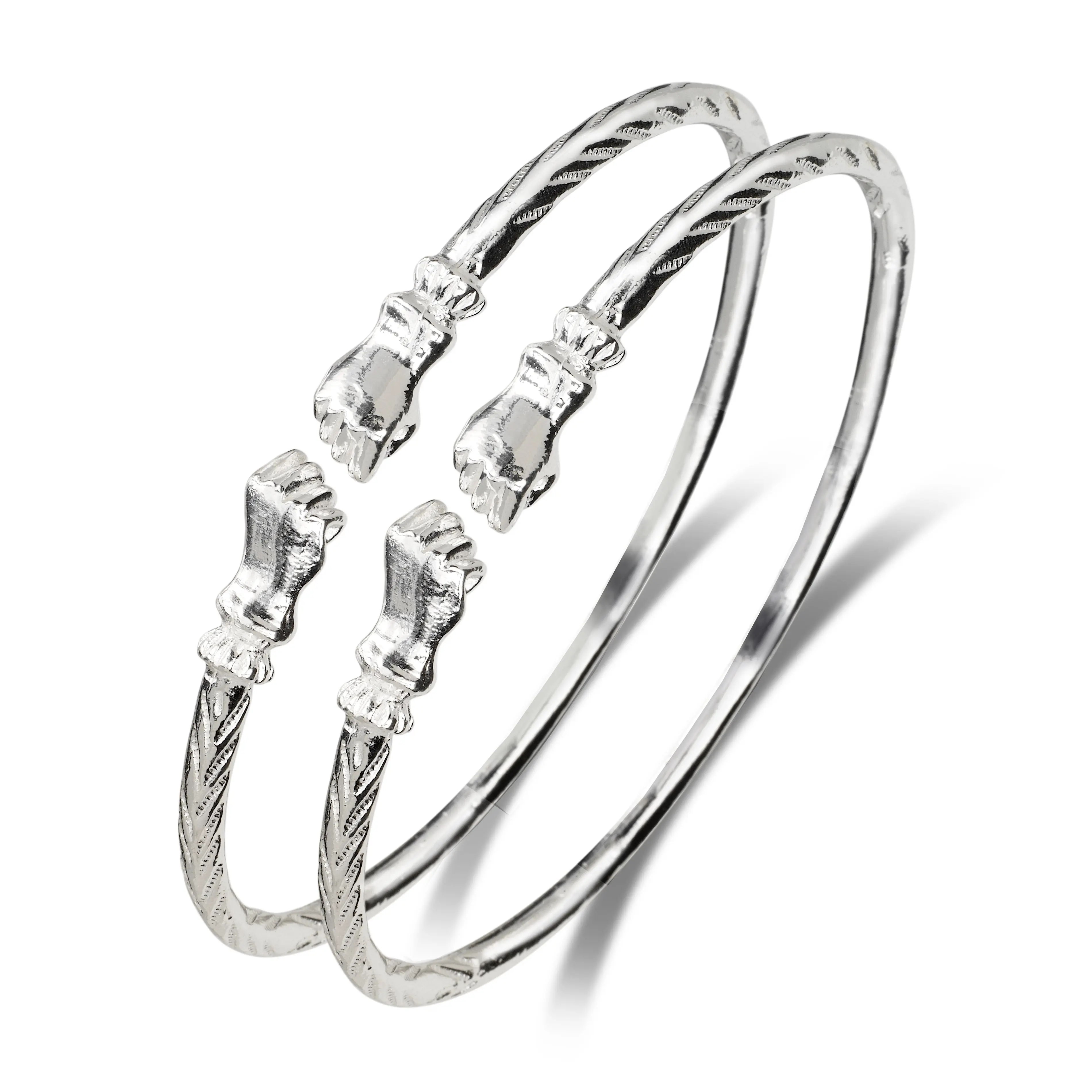 Elegant Jewelry Bracelets for Adults, .925 Sterling Silver West Indian Fist Ends Bangles with Slant Etching, 1 Pair of Etched Silver Bracelets, Elegant Jewelry Bracelet, Beautiful Bracelets