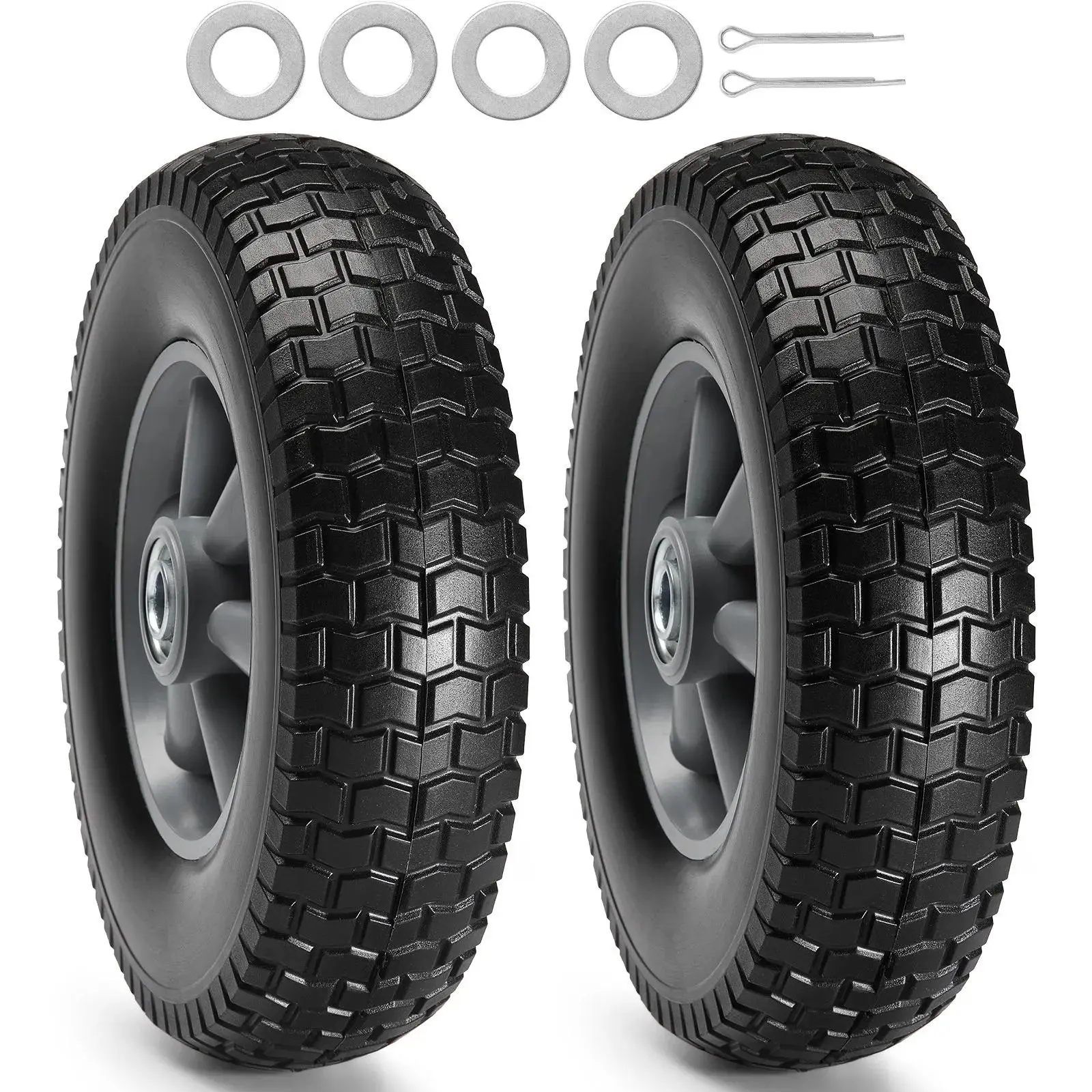 10" Solid PU Run-Flat Tire Wheels (2-Pcs) - 180 lbs Dynamic Load, 220 lbs Static Load | Flat-Free Tubeless Tires for Hand Trucks, Utility Carts, Dollies, Garden Trailers & More