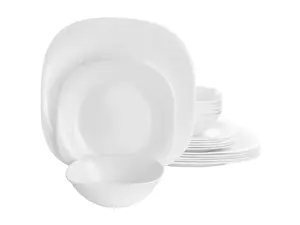 Gibson Ultra Piazza 18 Piece Soft Square Tempered Opal Glass Dinnerware Set in White
