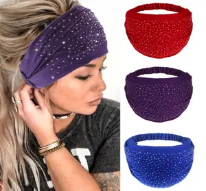 daily workout yoga 3 pcs Crystal Wide Headbands Rhinestone Head Bands Black Turban Headband Elastic African Head Wraps Sport Hair Bands for Women and Girls