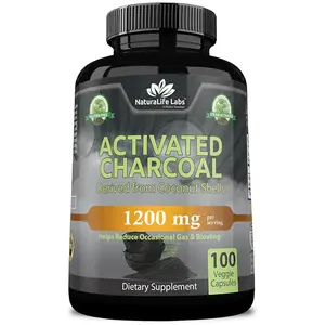 NaturaLife Labs Activated Charcoal Capsules 1200 mg Highly Absorbent Vegan 100 Count for Gas Bloating & Detoxification