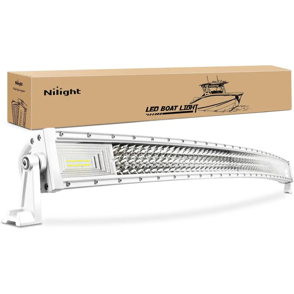 Nilight 52-in Curved Marine LED Light Bar - Adjustable Aluminum Navigation Light, IP67 Rated, 72-Hour Salt Spray Resistant, Amazing Bright Spotlight-Flood Combo, Effective Heat Dissipation for Night Fishing Boats, Trucks, Waterproof