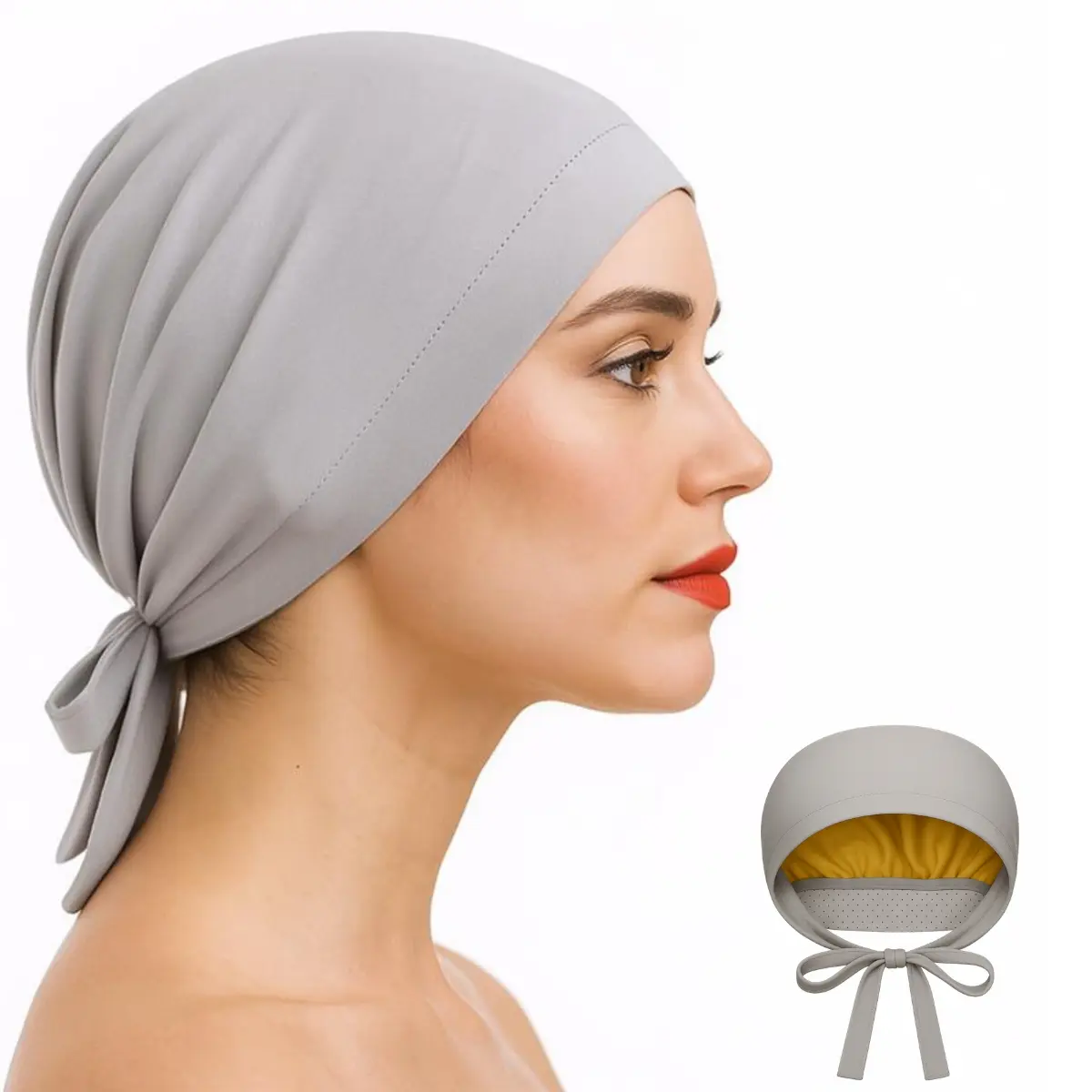 Satin Grip Cap Grey - Non-Slip Hijab Undercap with Silicone Grip & Tie-Back by Get A Grip