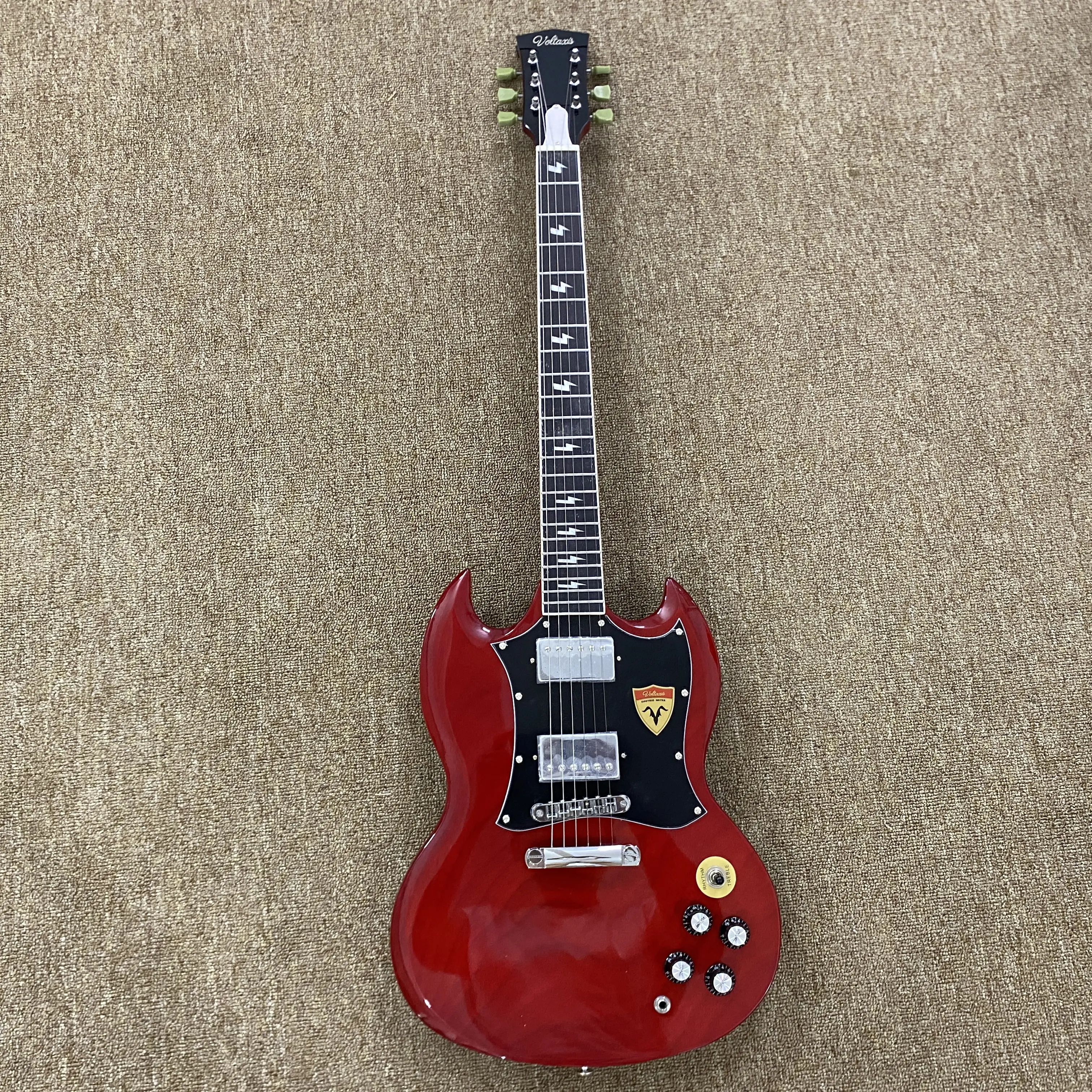 Red SG electric guitar with chrome hardware, mahogany body, rosewood fretboard, 6 strings, 22 frets