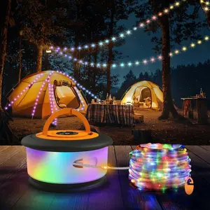 3 in 1 Upgraded Retractable RGB Camping String Lights With 19 Lighting Modes, Quick 30s Recovery, 32.8 FT Portable Lights For Tents & Rechargeable Camping Lantern (Black&Orange)