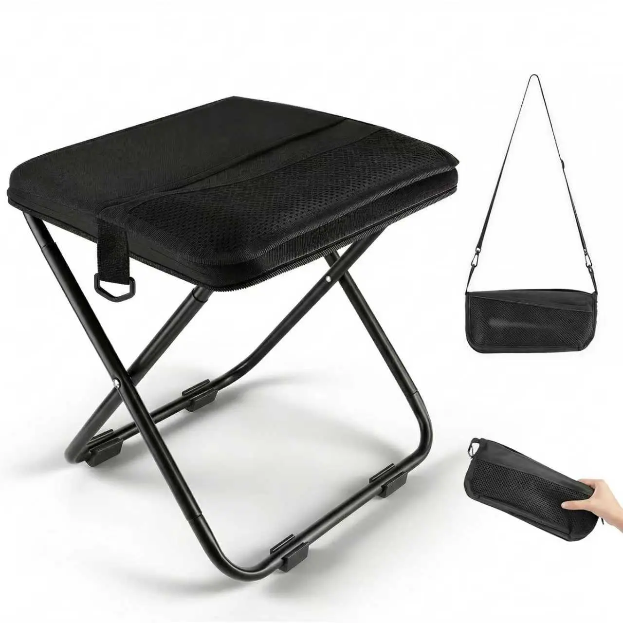 Adult-Sized Unisex Collapsible Backpack Chair - 12" Seat Height, 300lbs Capacity, 1.65lbs Ultralight, Compact Foldable Shape, Hands-Free Carry, Built-In Pouch, Hiking Gear for Camping, Fishing, Outdoor Use, Hand-Free Carry